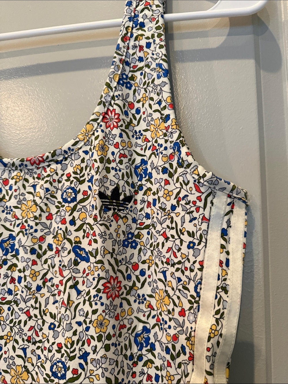 adidas White Floral Racerback Tank with Trefoil Logo